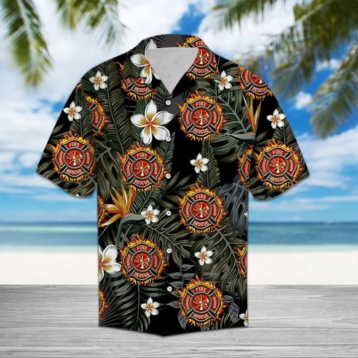 Firefighter tropical hawaiian shirt detail