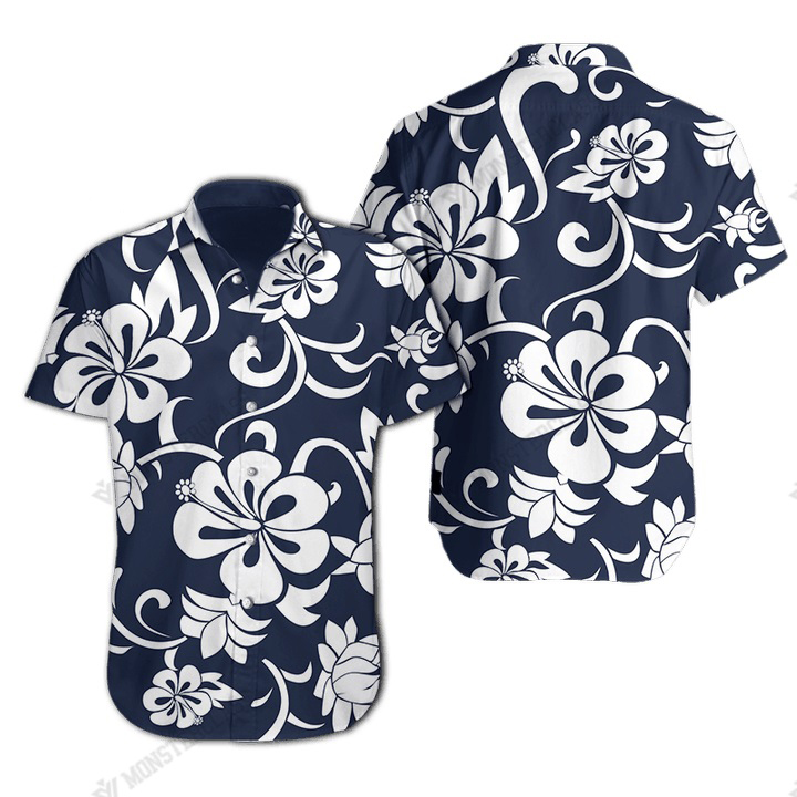 Hawkeye pierce’s classic blue and white hibiscus hawaiian shirt