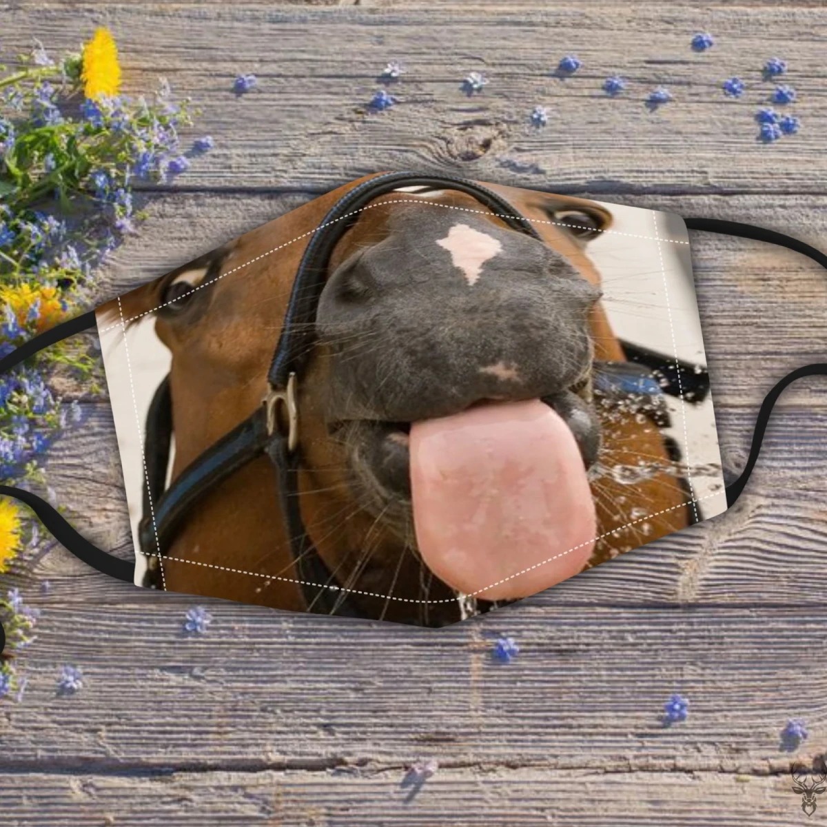 Horse licking out tongue face mask