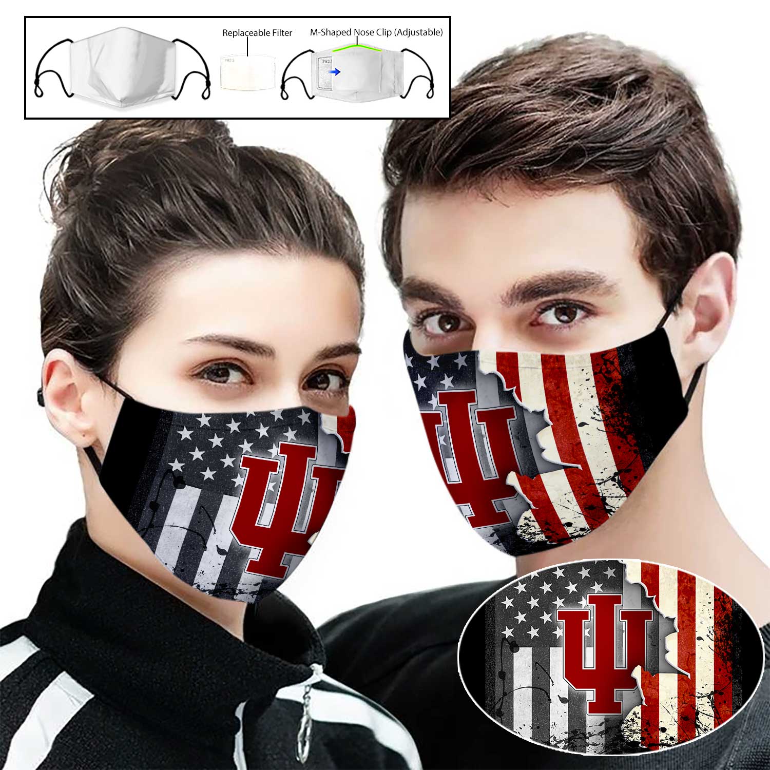 Indiana hoosiers american flag full printing face mask