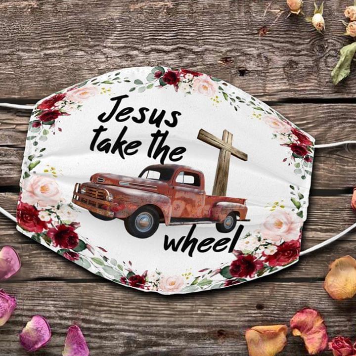 Jesus Take the wheel vintage floral face mask