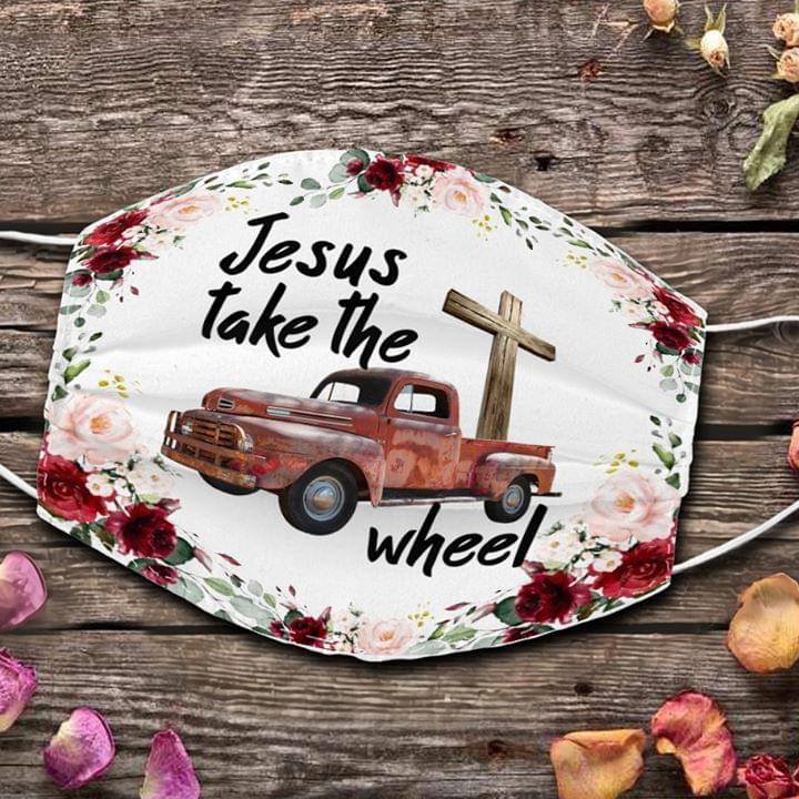 Jesus take the wheel flower cloth mask