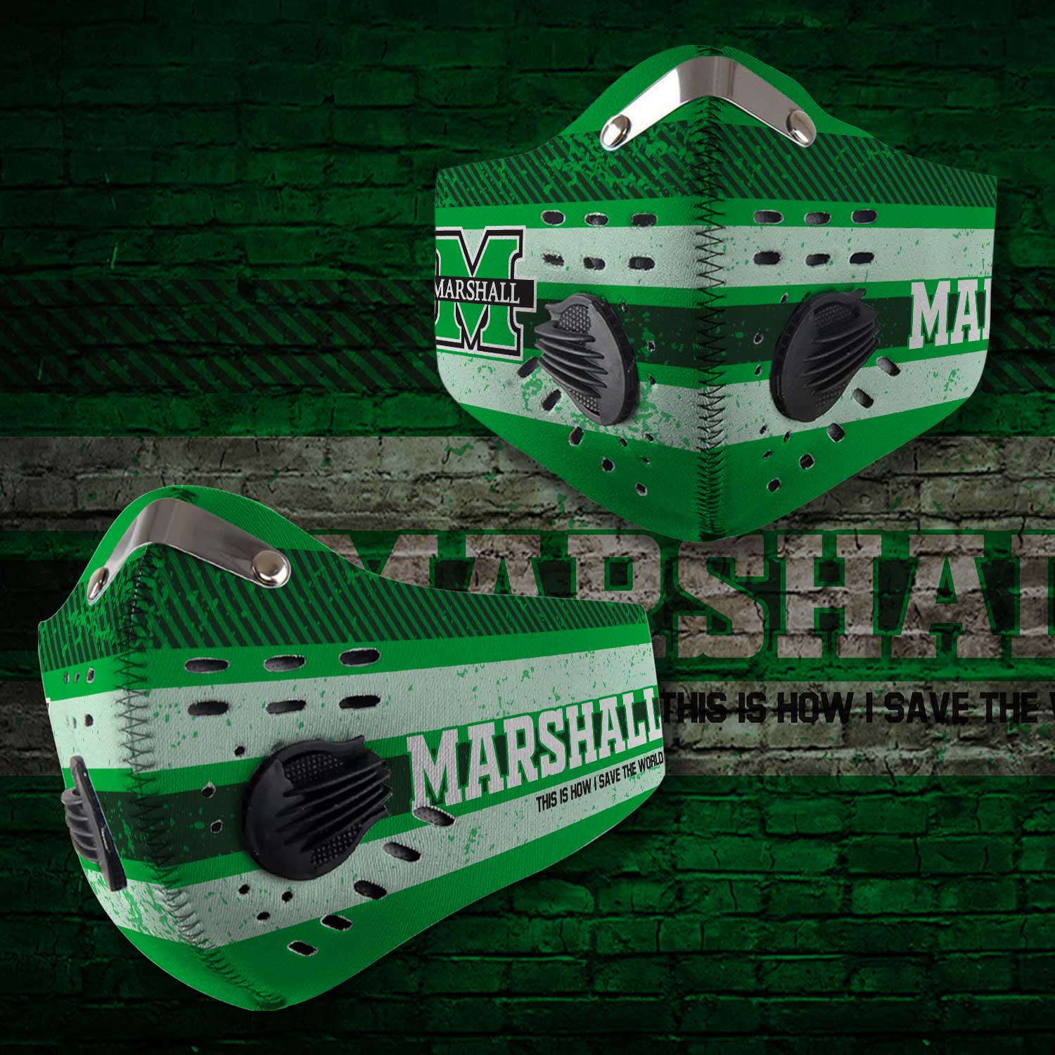 Marshall thundering herd football carbon filter face mask