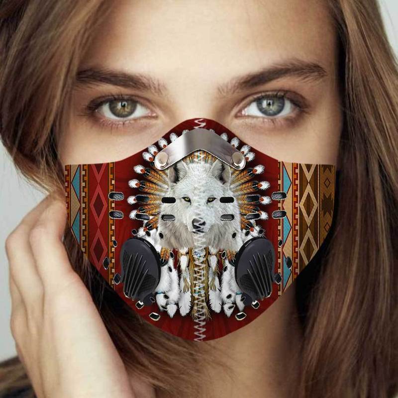 Native american wolf filter activated carbon face mask