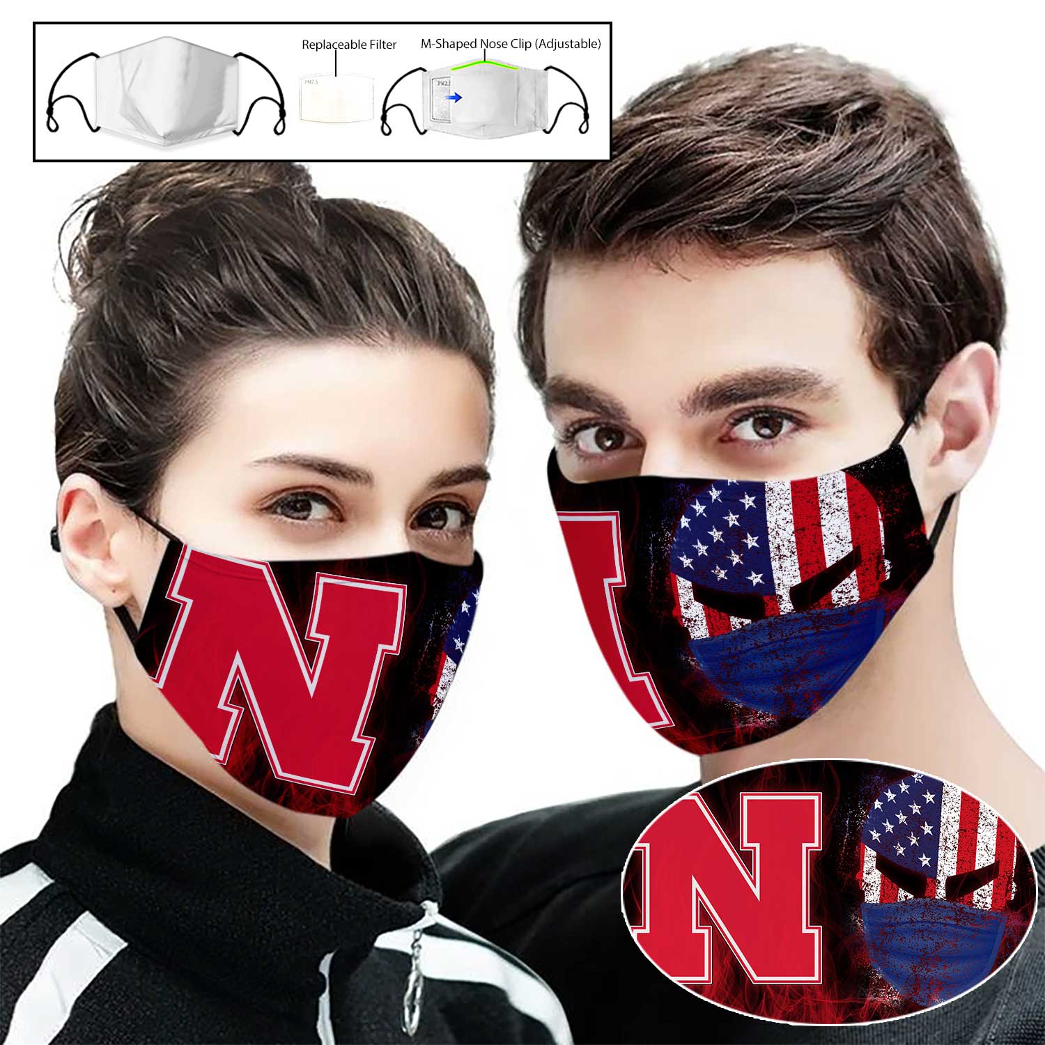 Nebraska cornhuskers american flag full printing face mask