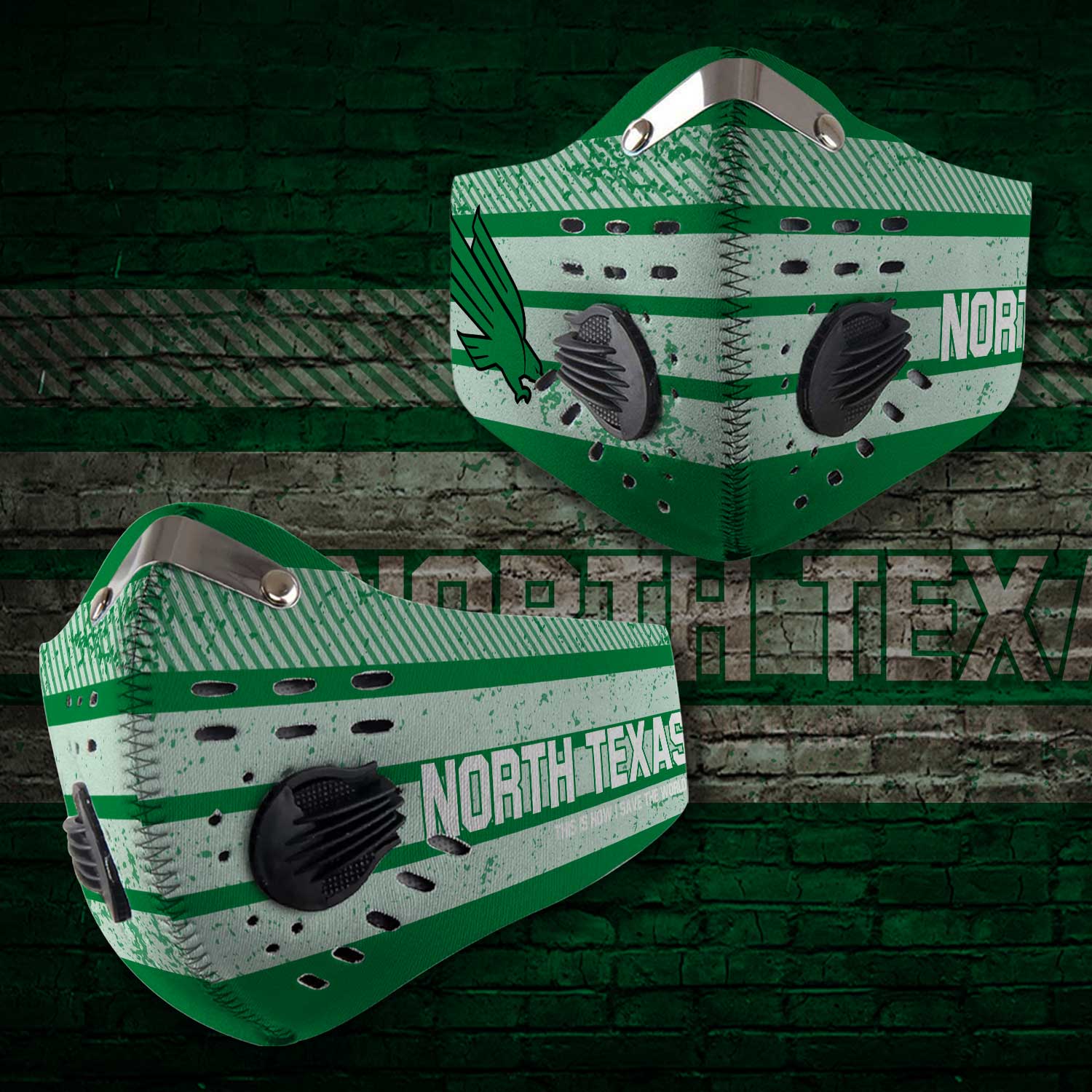 North texas mean green football carbon filter face mask