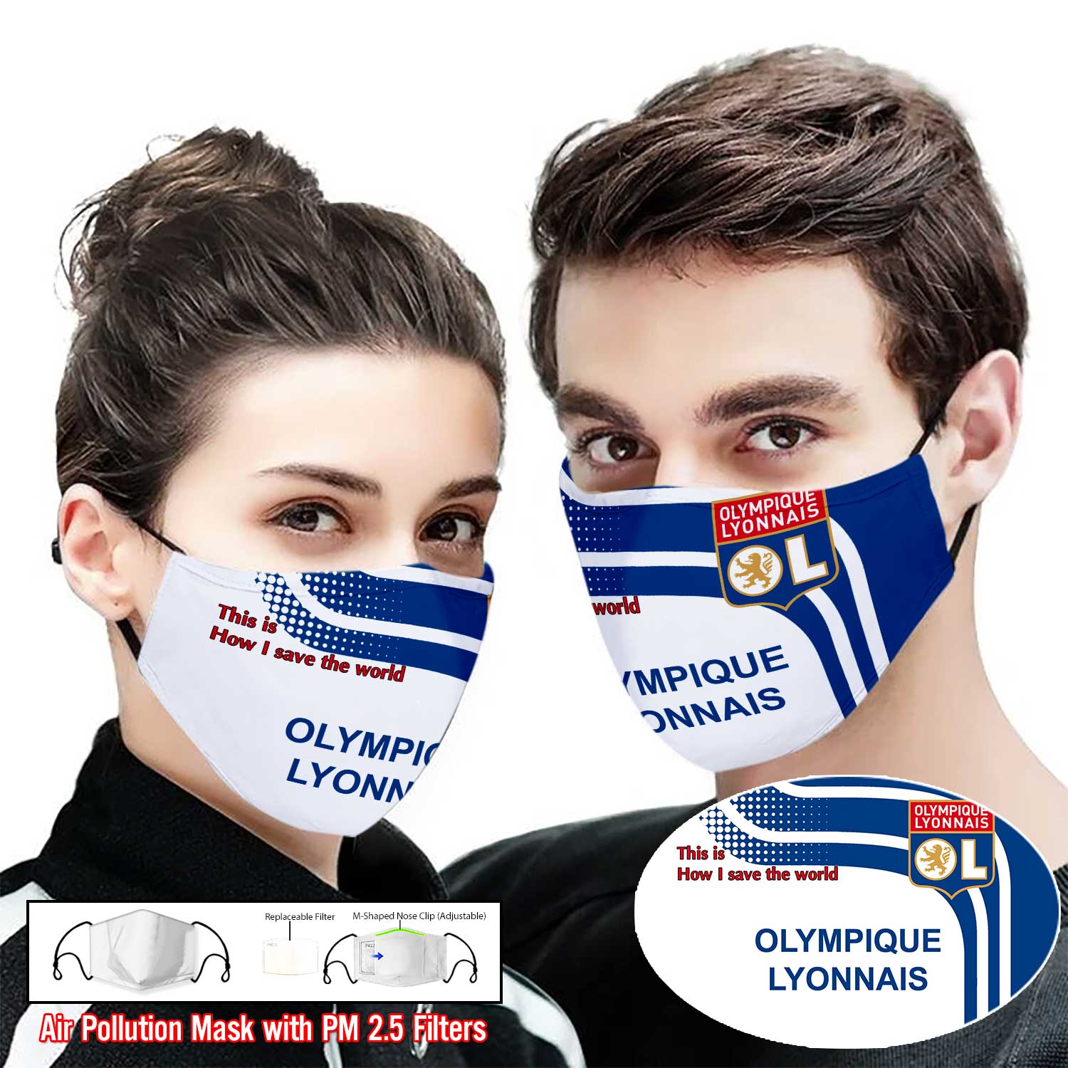 Olympique lyonnais this is how i save the world full printing face mask