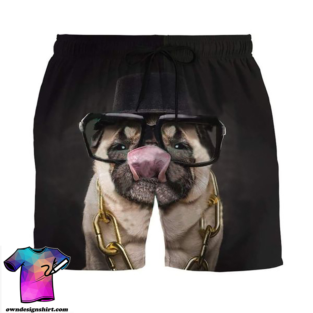 Pug with glasses hawaiian shorts
