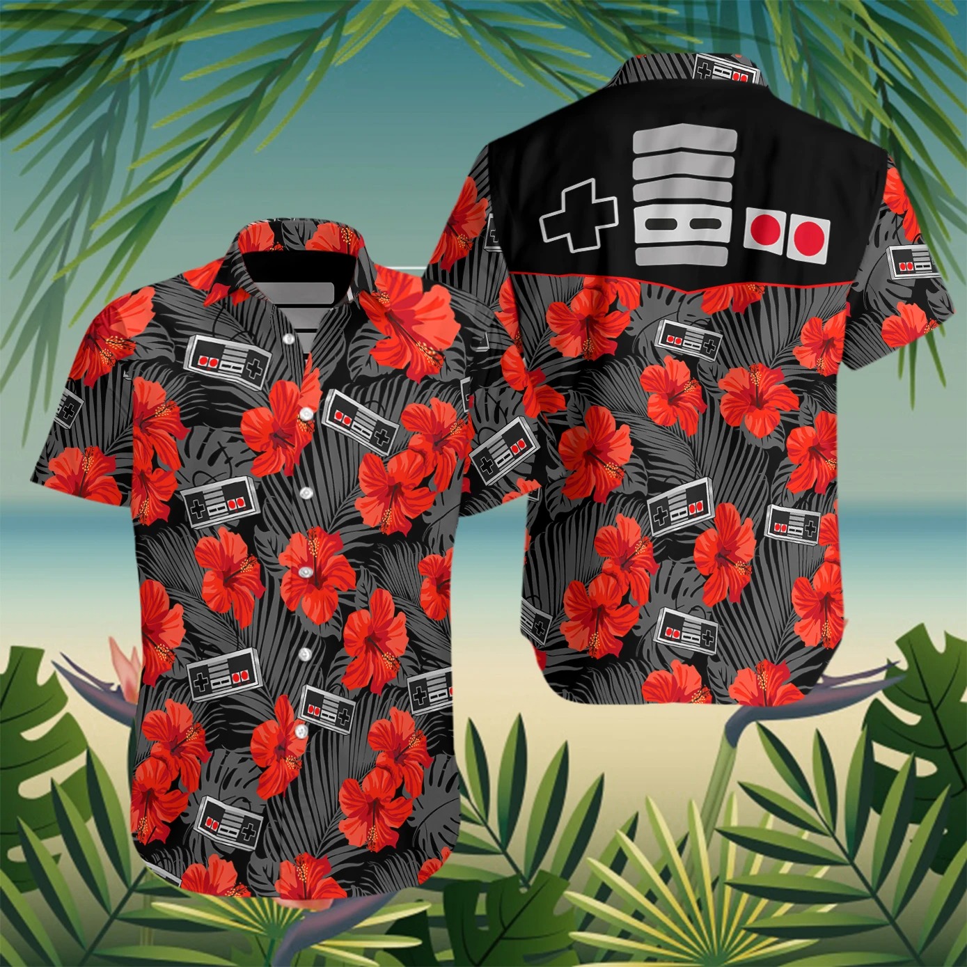 Retro gamepad game hawaiian shirt and beach short
