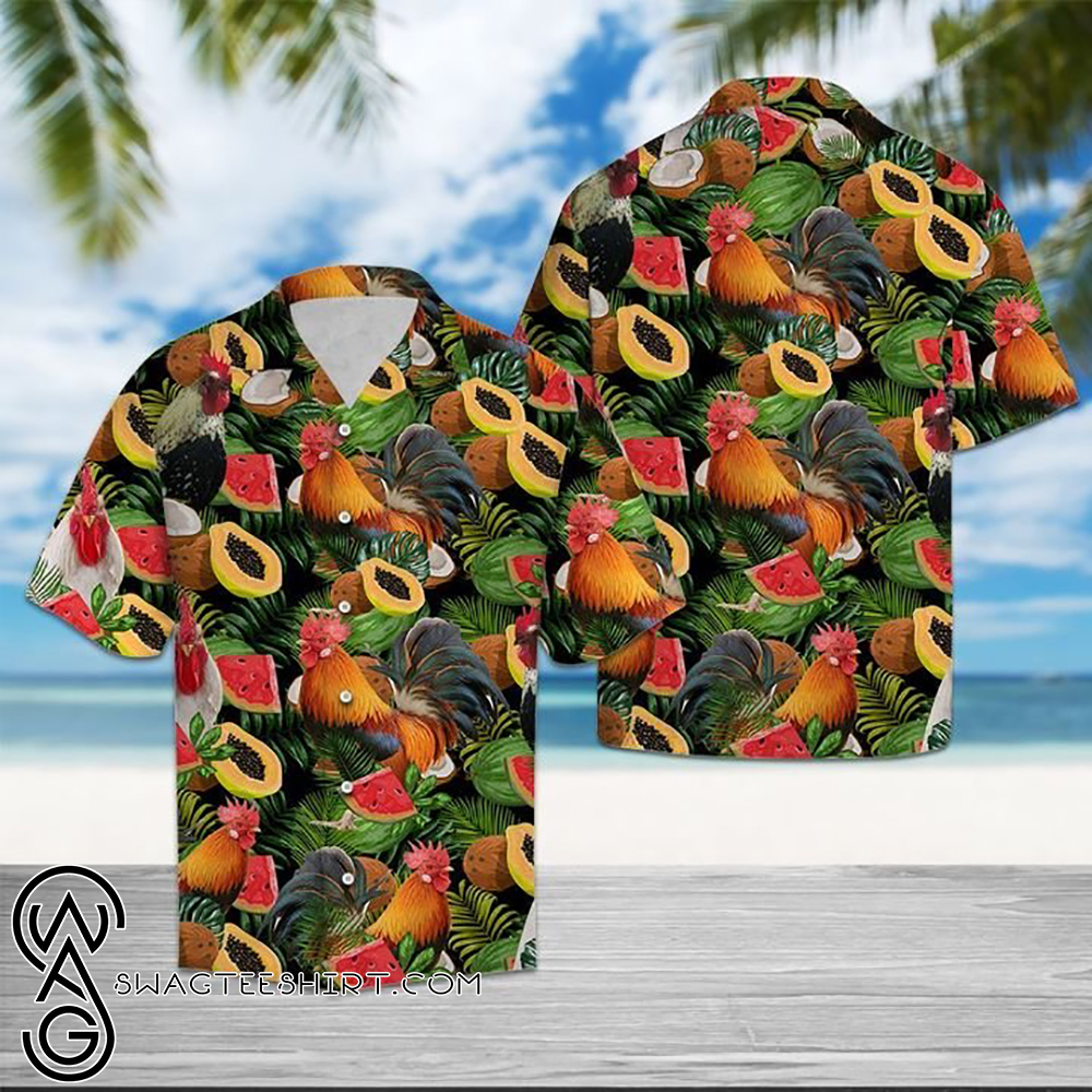 Rooster and fruits tropical hawaiian shirt