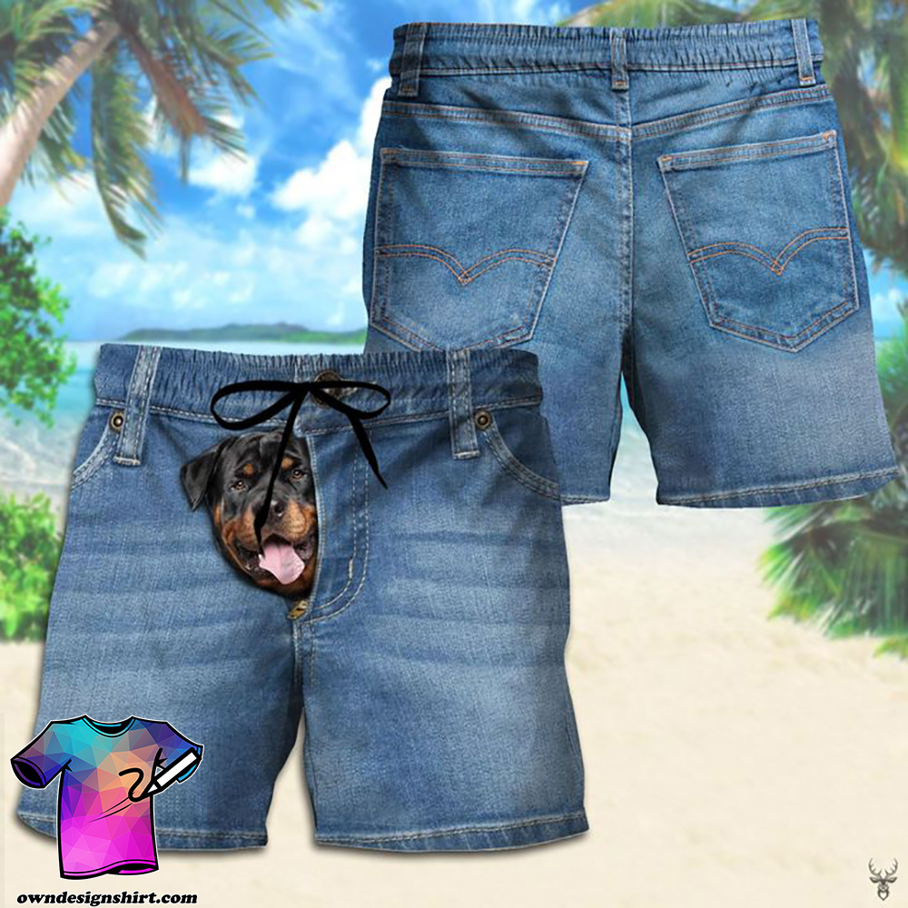Rottweiler faux jean hawaiian shorts