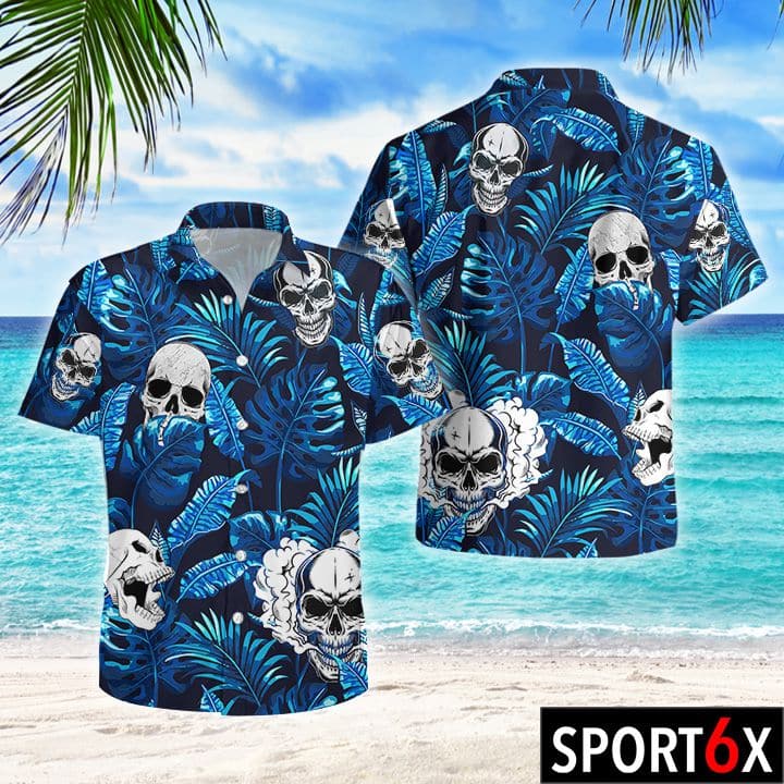 Skull blue tropical hawaiian shirt 1