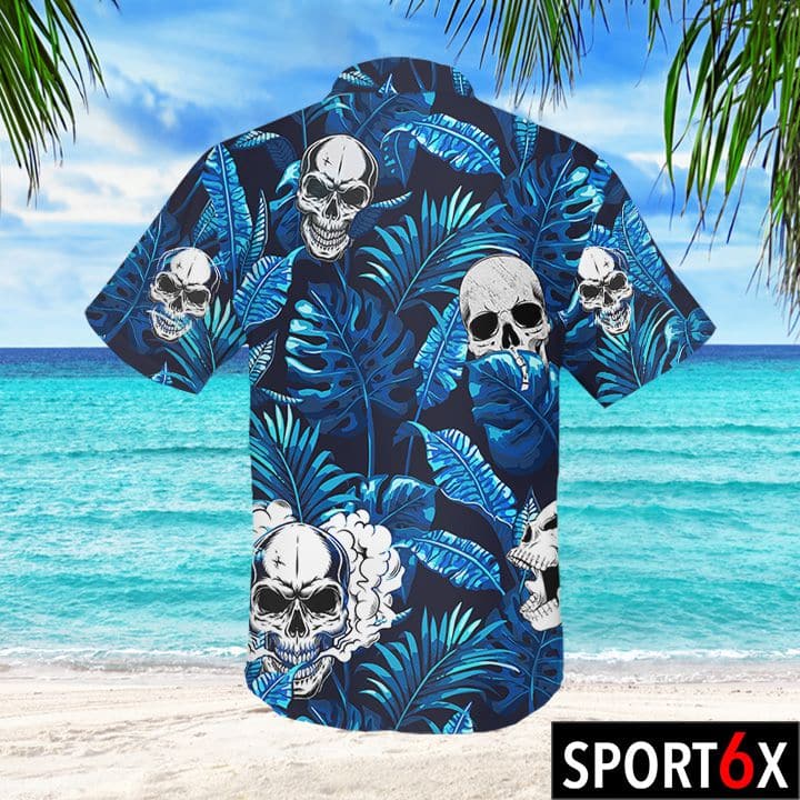Skull blue tropical hawaiian shirt 2