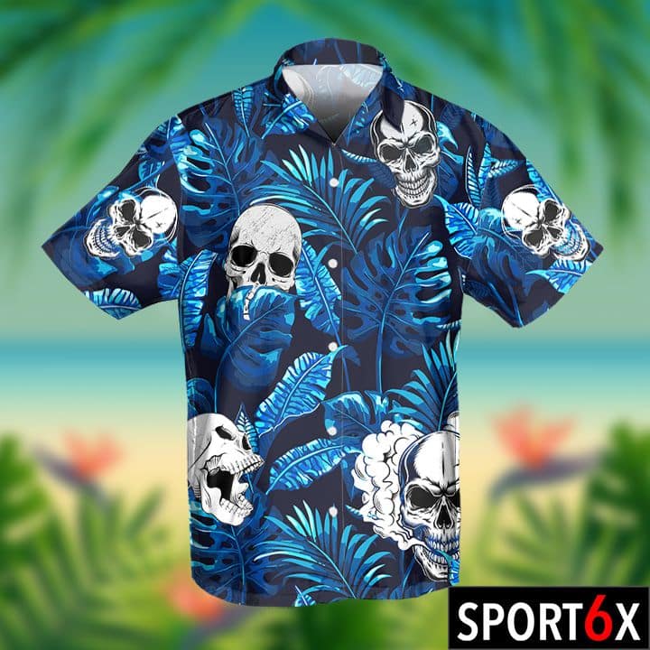 Skull blue tropical hawaiian shirt 3