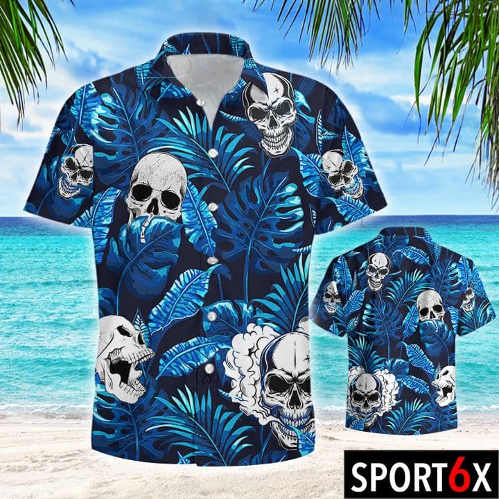 Skull blue tropical hawaiian shirt