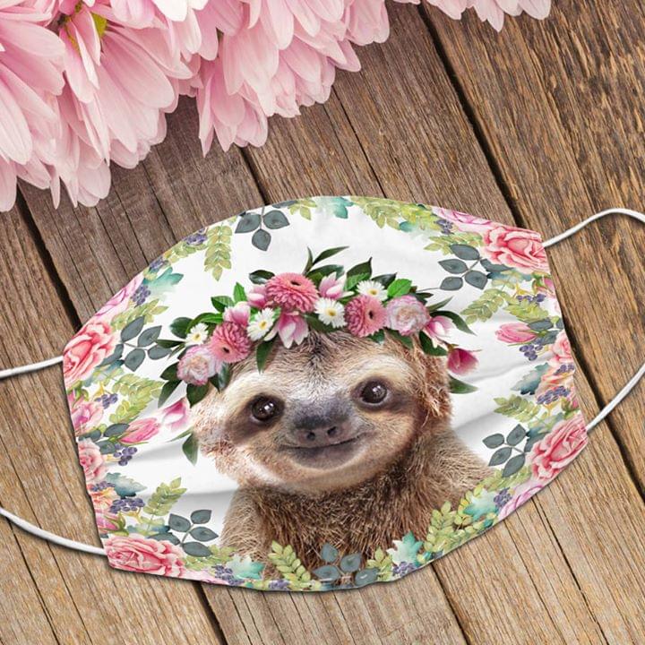 Sloth Flowers Face Mask
