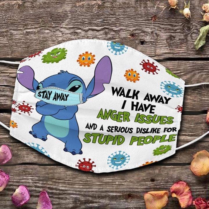Stitch Stay away Walk away I have anger issues and a serious dislike for stupid people face mask