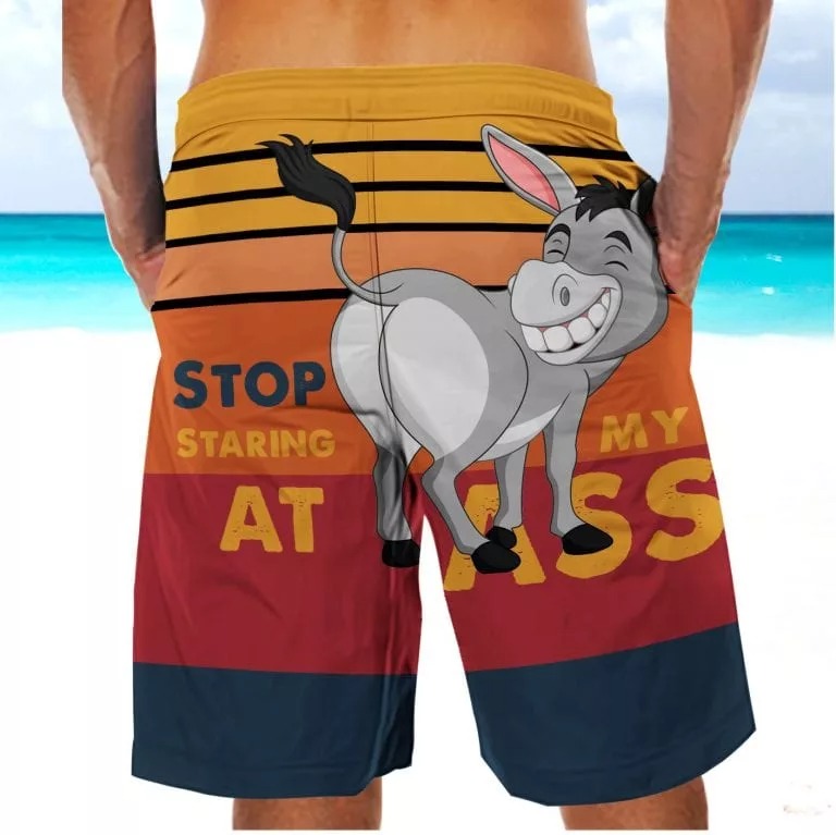 Stop Staring At My Ass Donkey Beach Shorts