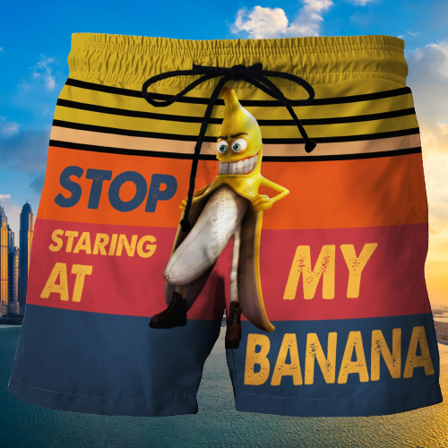 Stop staring at my banana beach Short.