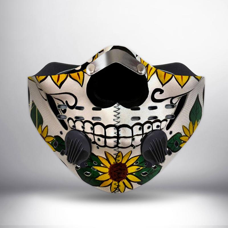 Sugar skull and sunflower filter activated carbon face mask