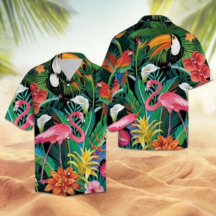 Tropical bird flamingo hawaii shirt