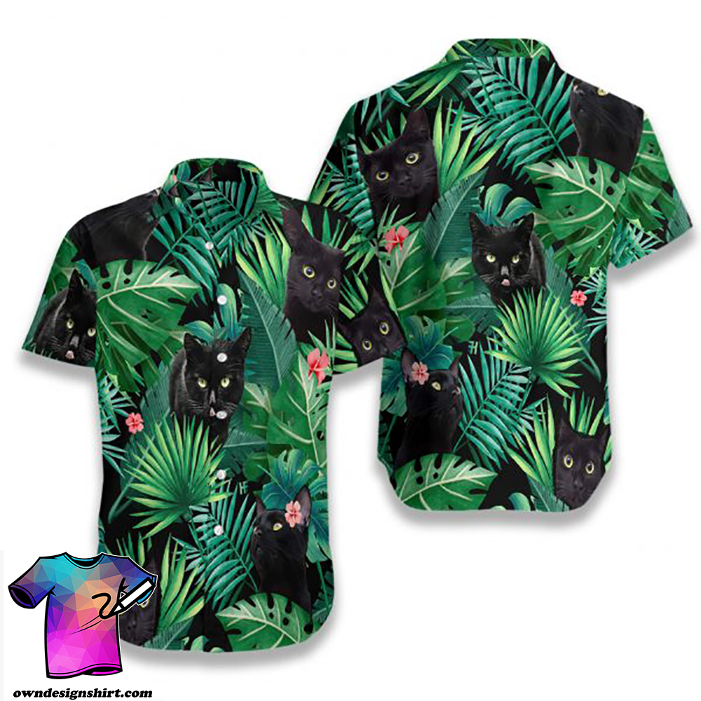 Tropical black cat hawaiian shirt