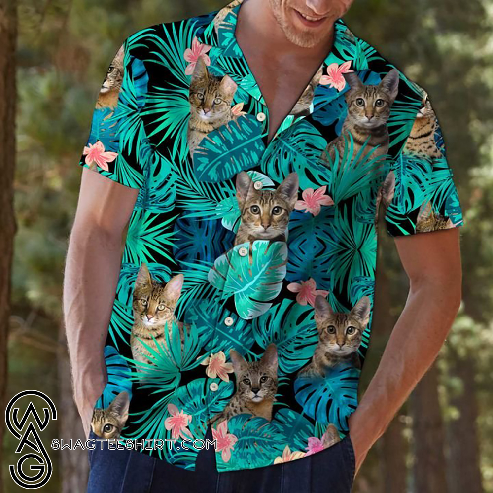Tropical cat and flower hawaiian shirt – Maria