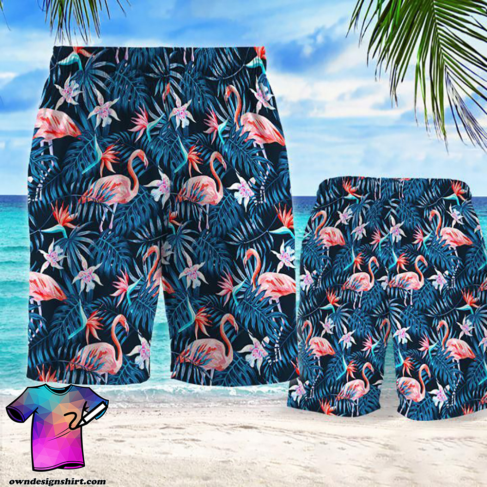 Tropical flamingo hawaiian shorts