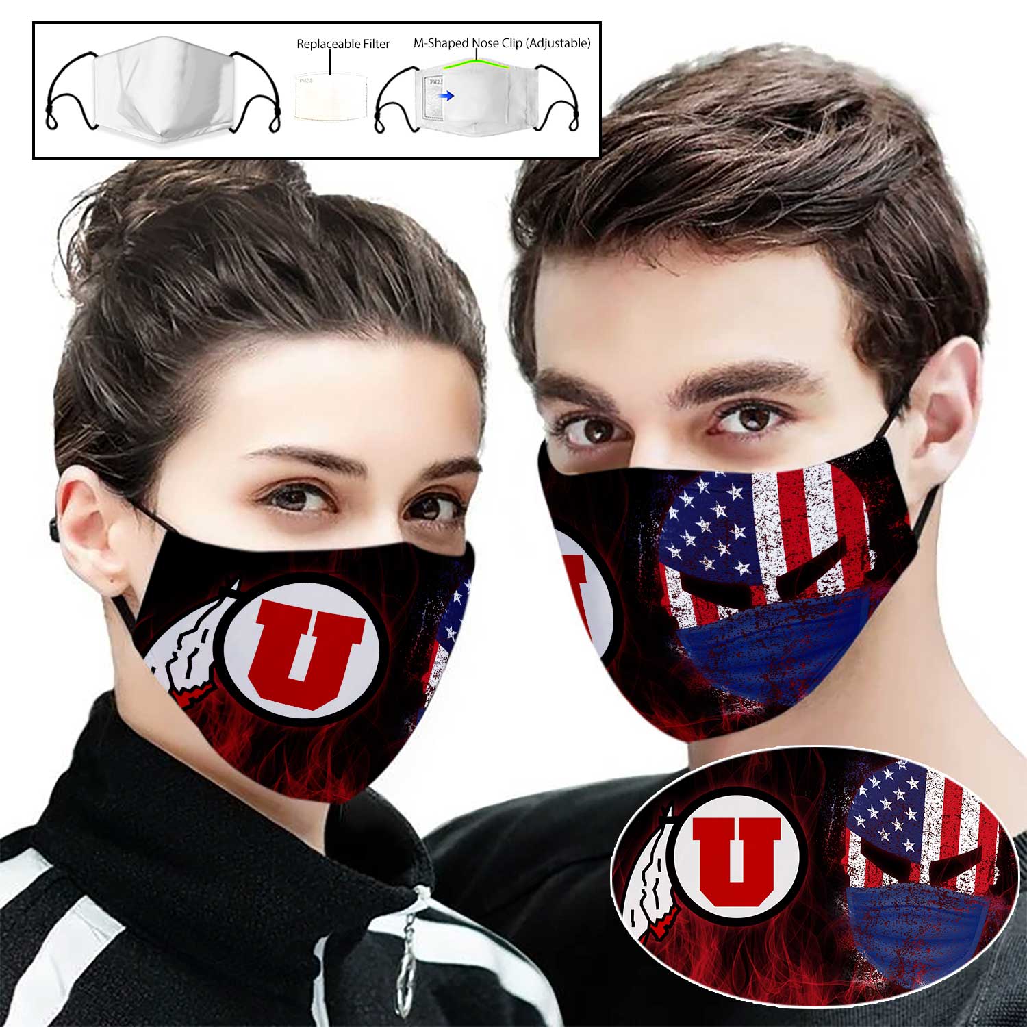 Utah utes football american flag full printing face mask – maria