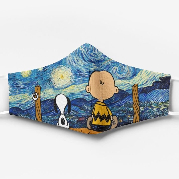Vincent van gogh starry night snoopy and charlie brown full printing face mask – maria