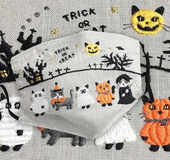 Cat HaCat Halloween Trick or treat as embroidered face masklloween Trick or treat as embroidered face mask