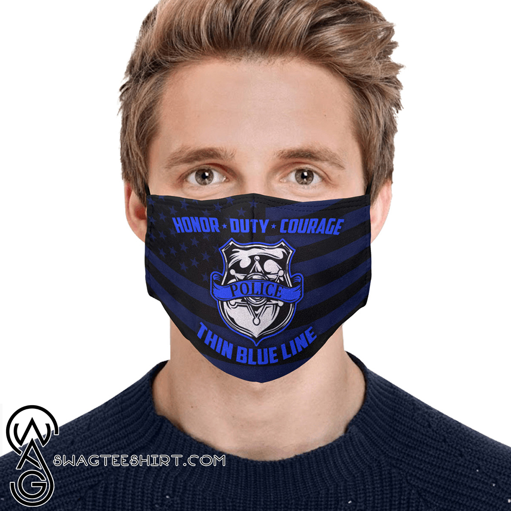 Honor duty courage police back thin blue line face mask