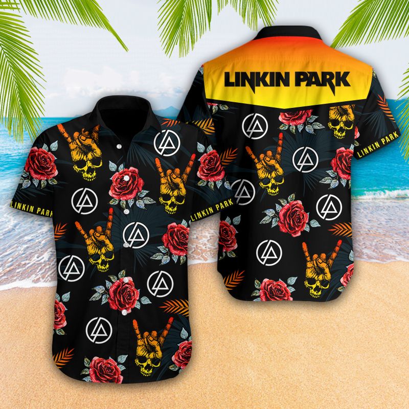 Linkin Park Skull Flowers Hawaiian shirt