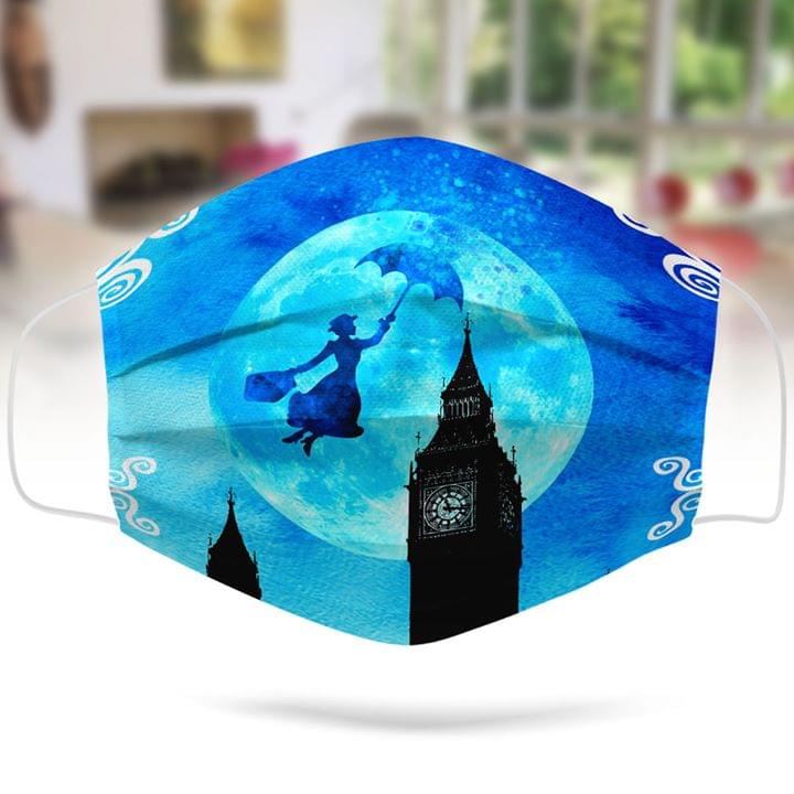 Mary Poppins flying umbrella London face mask