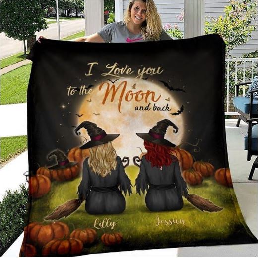 Personalized Halloween bestis i love you to the moon and back quilt