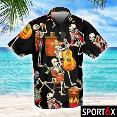 Skeleton guitar Hawaiian shirt