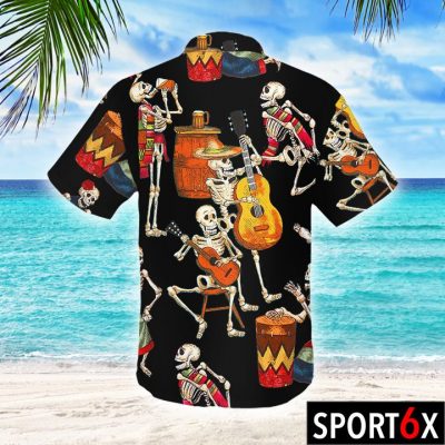 Skeleton guitar Hawaiian shirt1