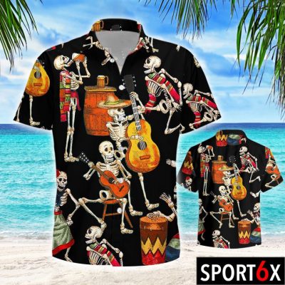 Skeleton guitar Hawaiian shirt3