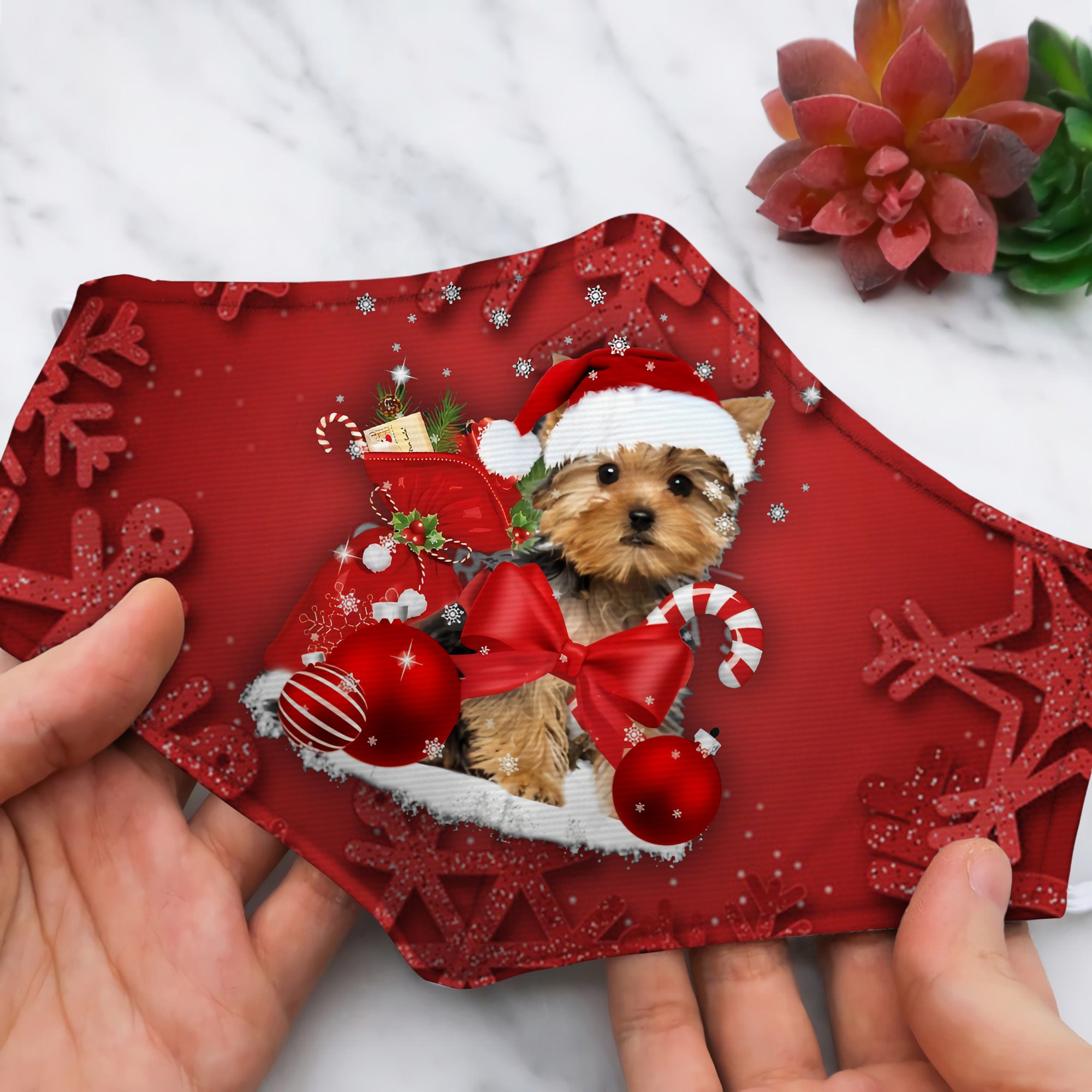 The Yorkshire Terrier dog Christmas face mask