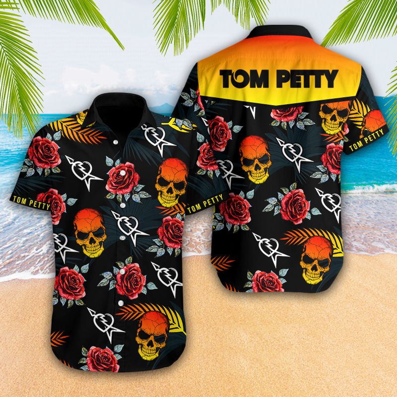 Tom Petty Skull Flowers Hawaiian shirt