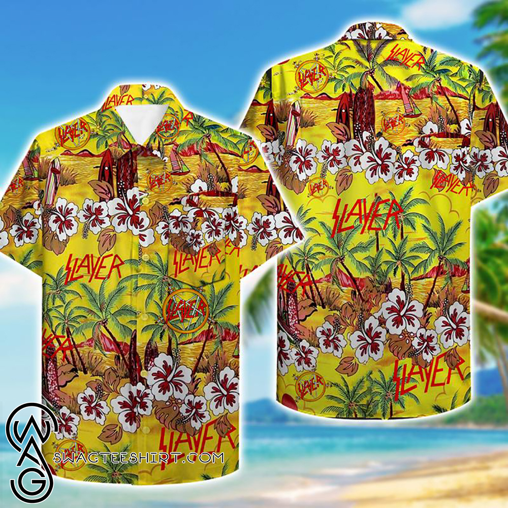 tropical slayer pattern hawaiian shirt