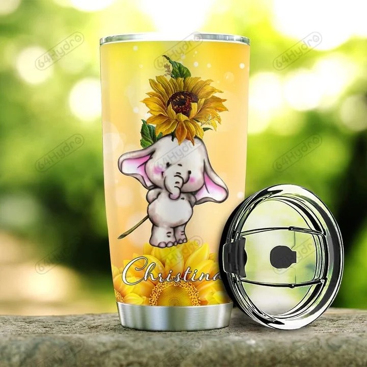 Elephant in a world full of rose be a sunflower personalized custom name tumbler