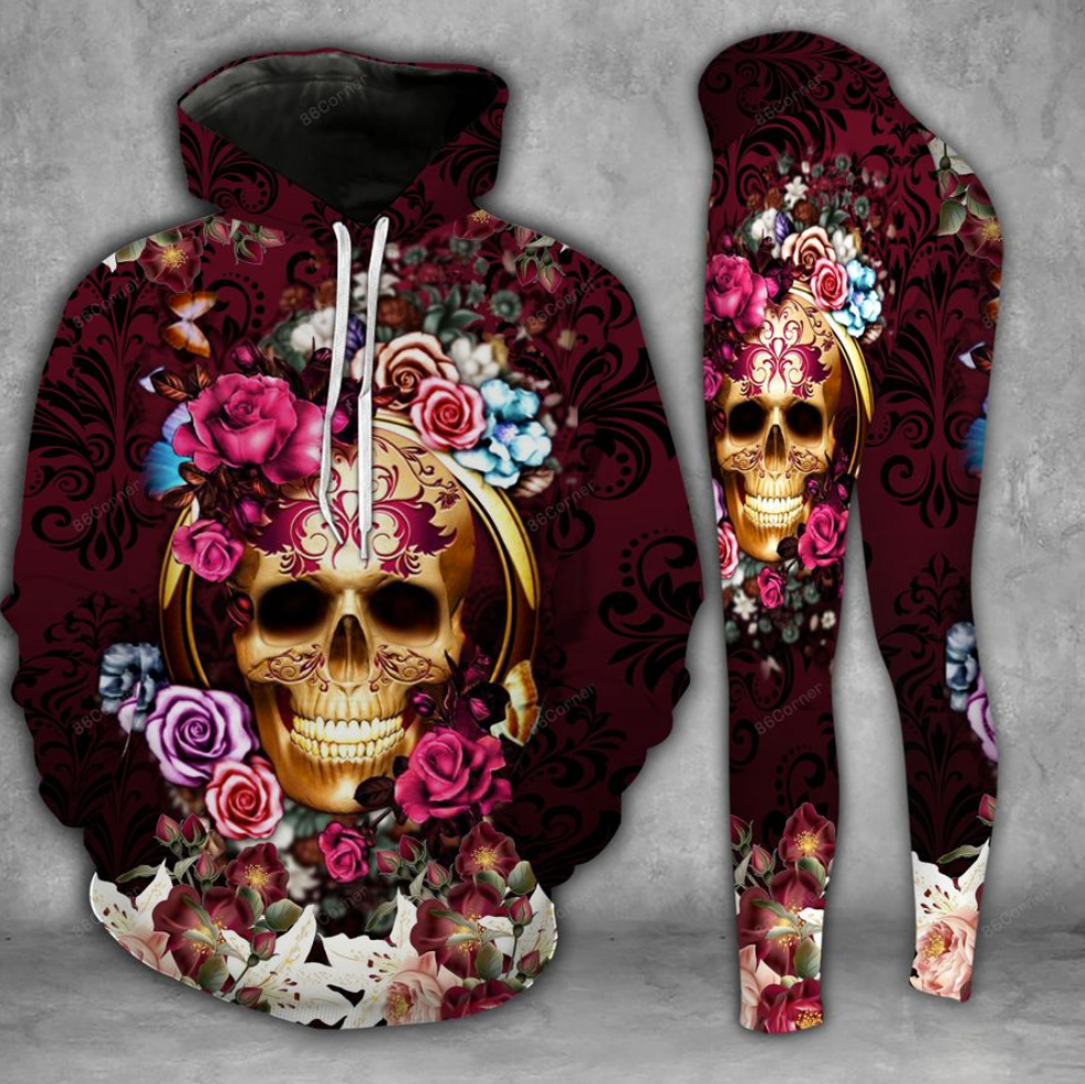 Floral skull 3D hoodie and legging 2