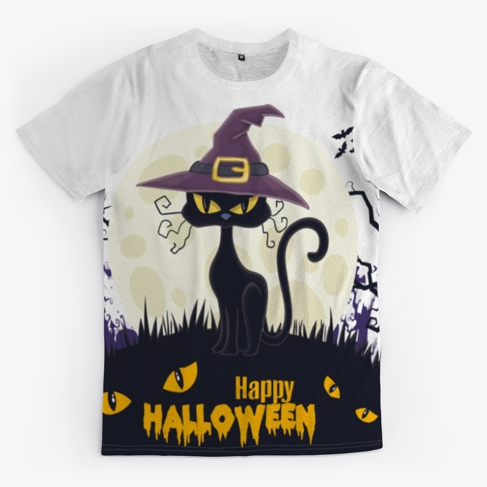Happy halloween black cat all over printed shirt-front