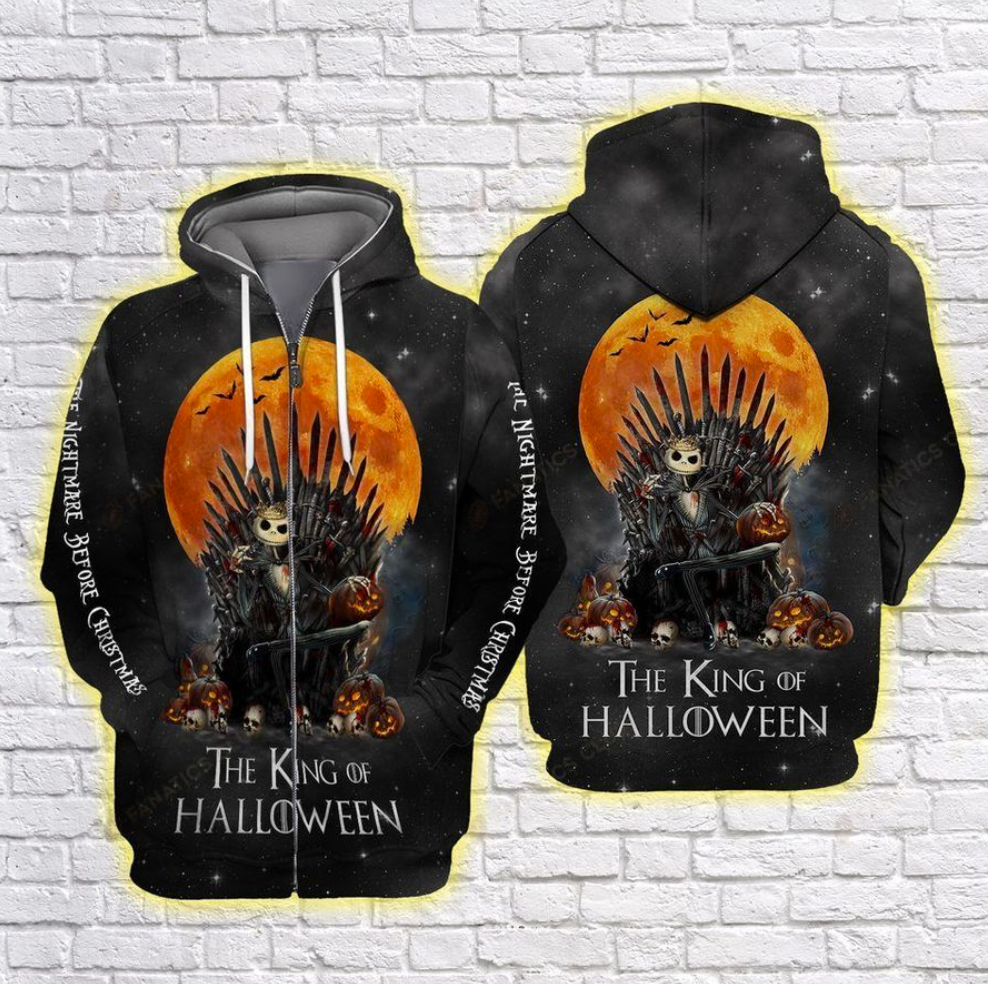 Jack Skellington The King of Halloween Game of Thrones all over printed 3D zip hoodie