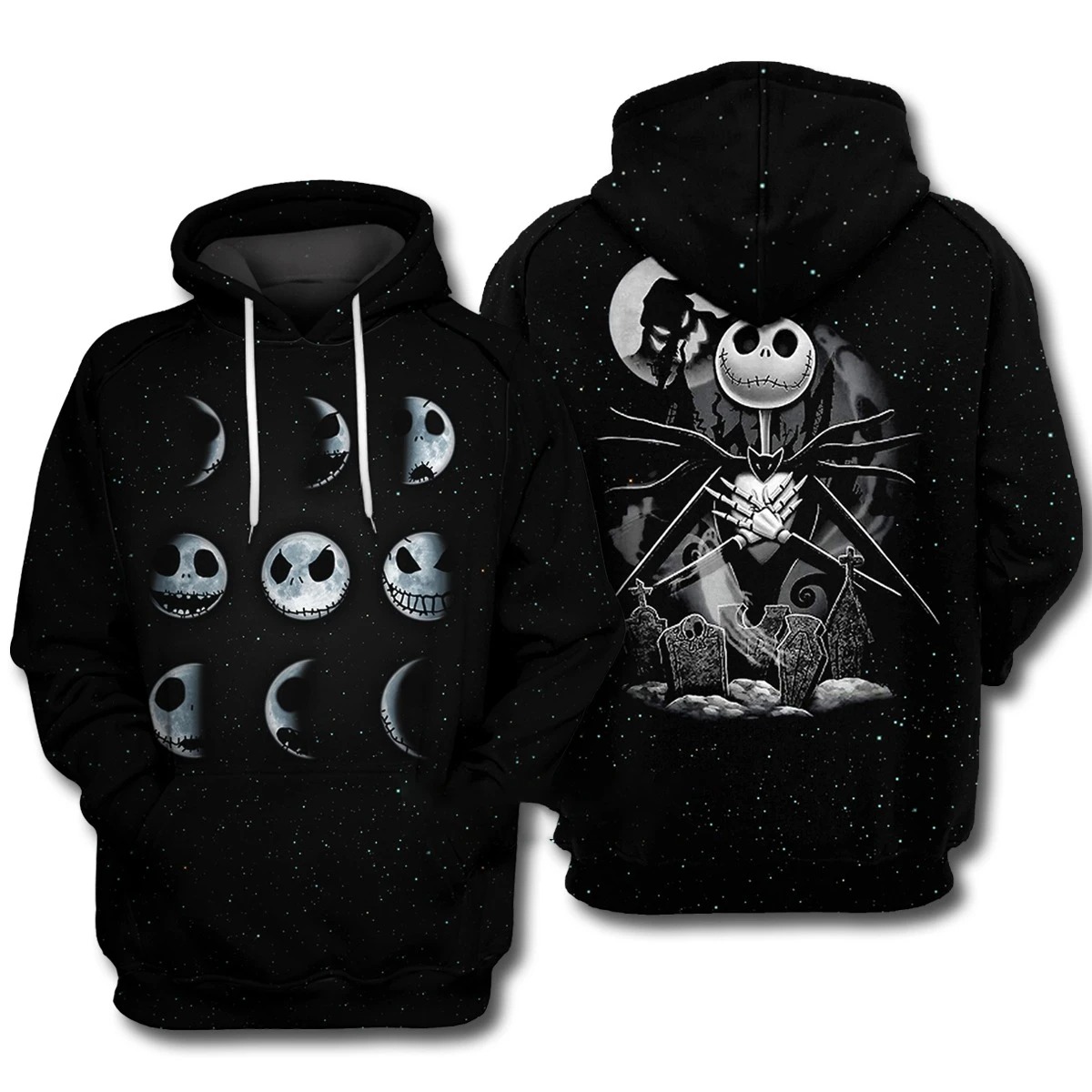 Jack skellington king moon halloween 3d hoodie, shirt
