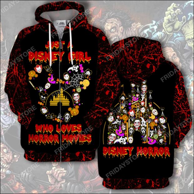 Just a Disney girl who loves horror movies 3D all over printed zip hoodie