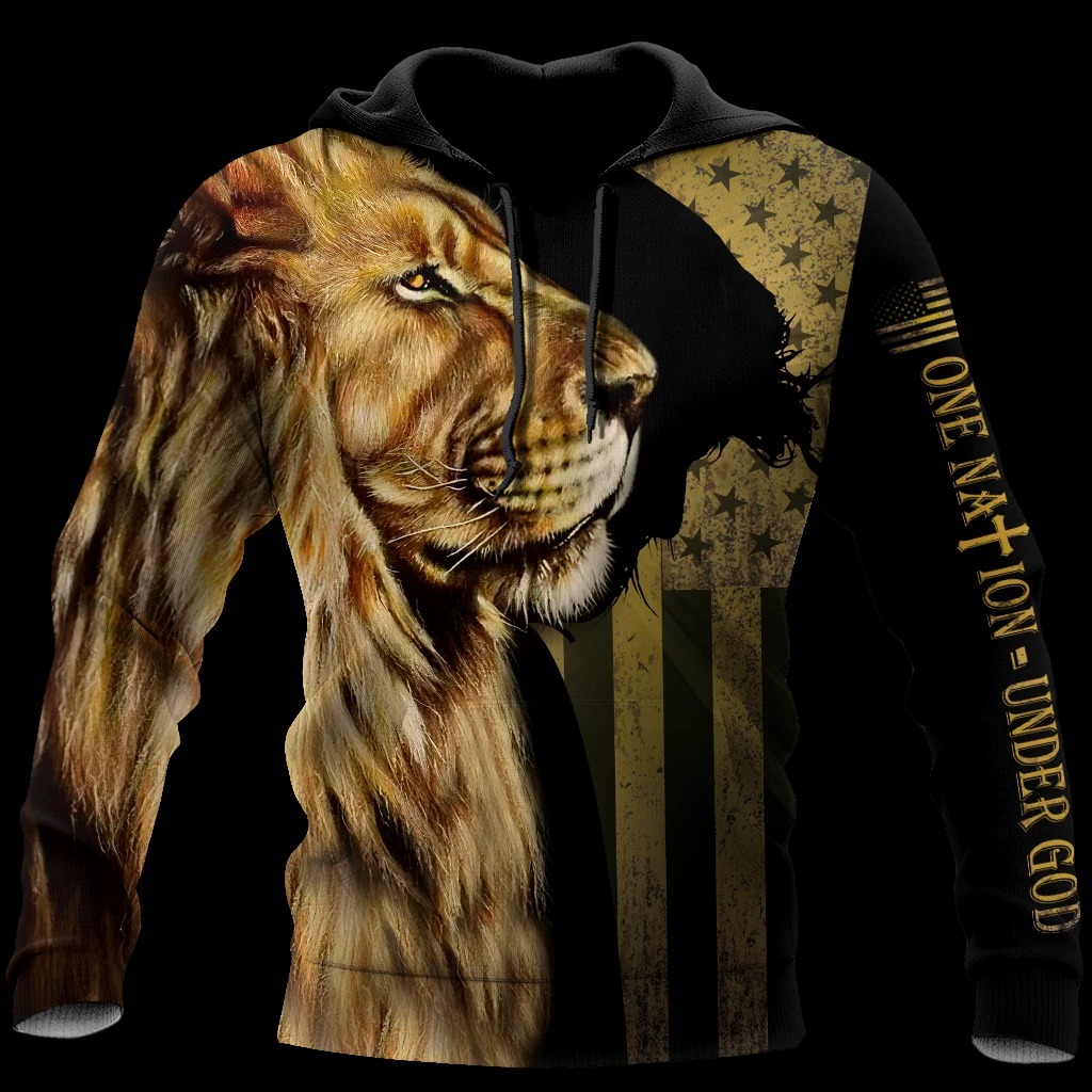 Lion one nation under god 3d all over printed hoodie 1