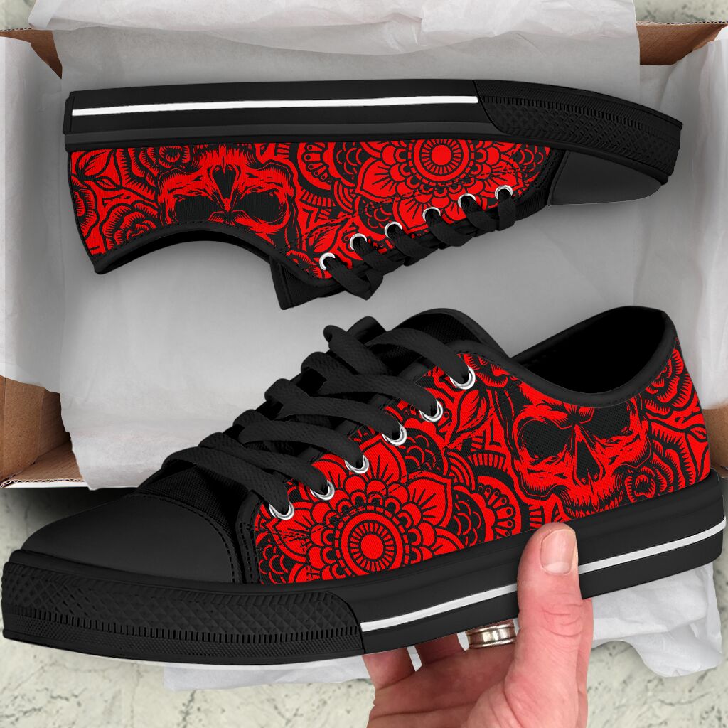 Mandala and skull inspired low top shoes 1