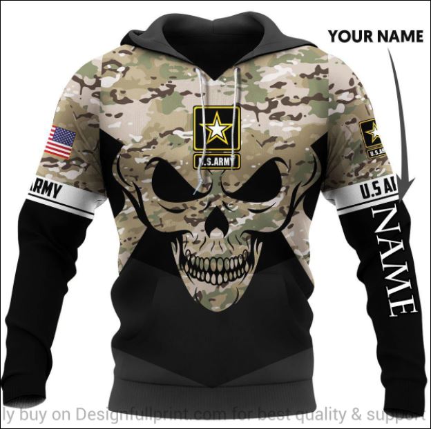 Personalized Skull US army 3D all over printed hoodie